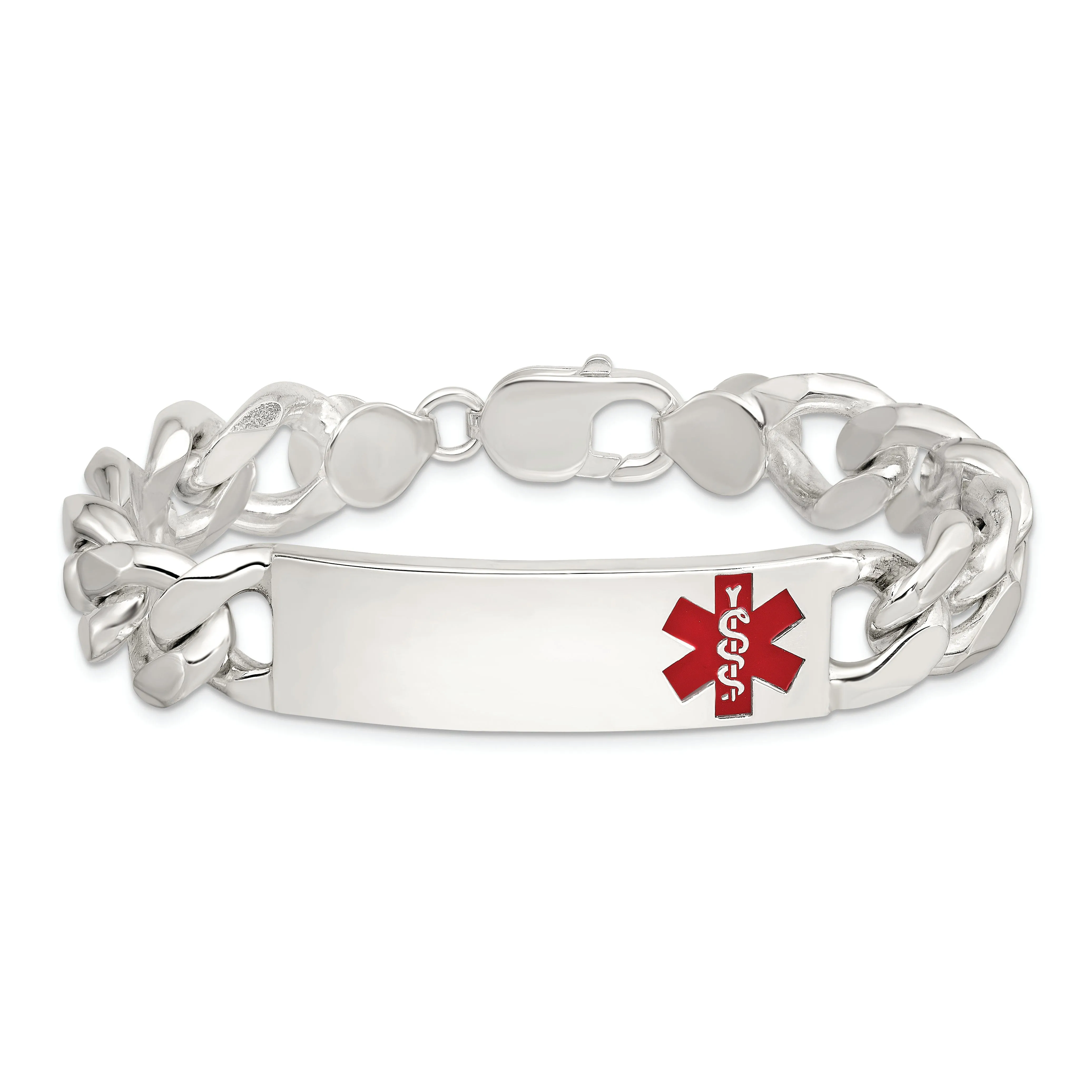 Silver 14-MM Wide Medical Curb Link 8.5-inch ID Bracelet.