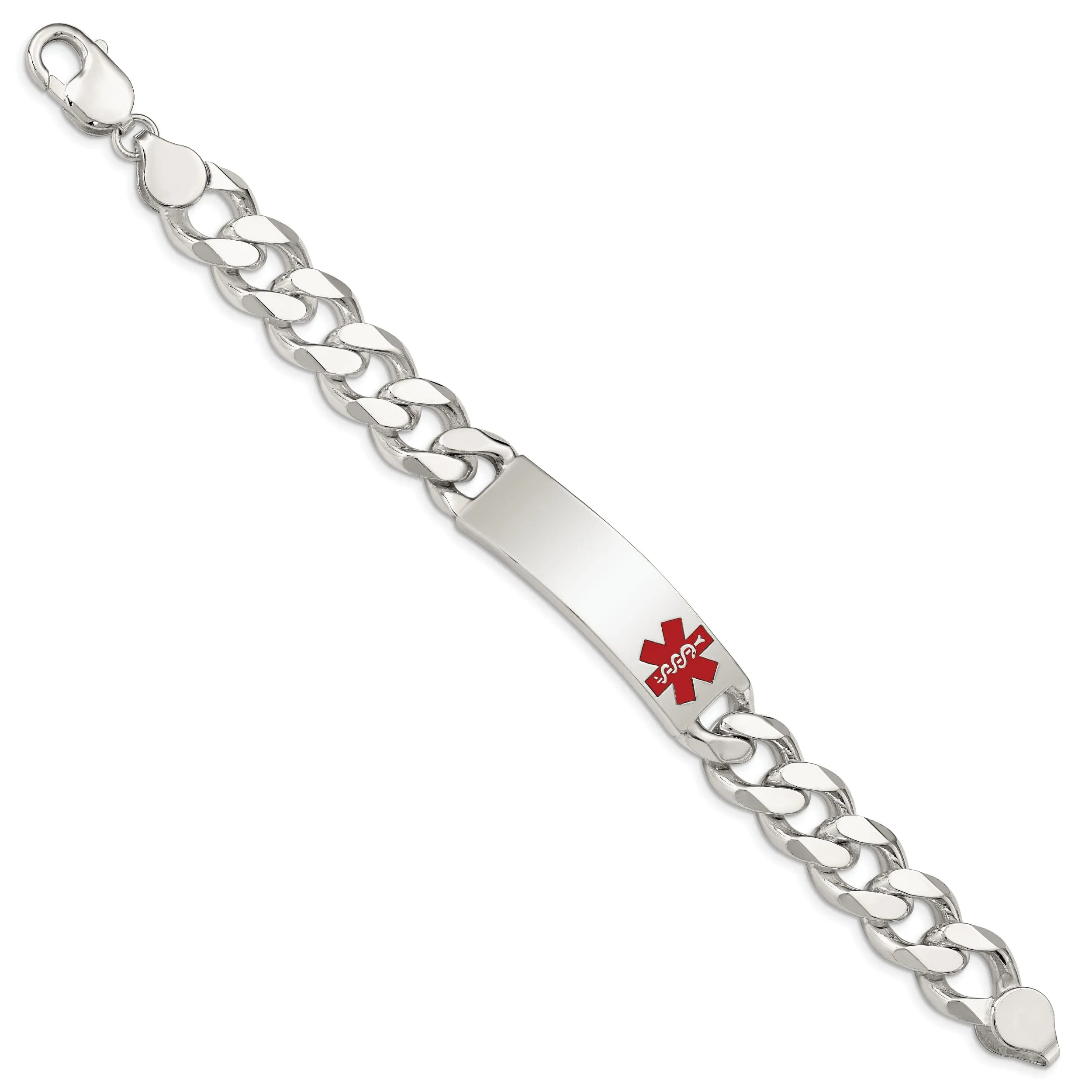 Silver 14-MM Wide Medical Curb Link 8.5-inch ID Bracelet.