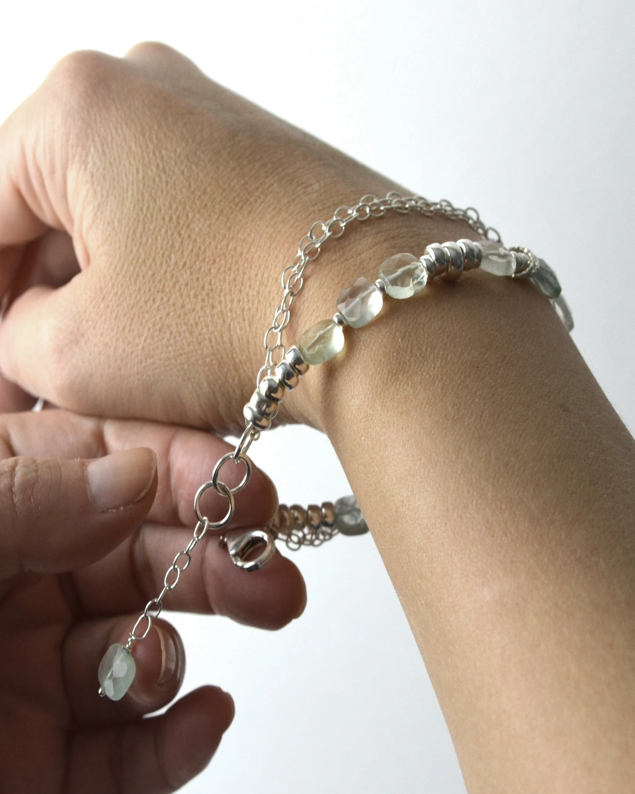 Silver and aquamarine layered bracelet, dainty stone bracelet, gift for her, march birthstone