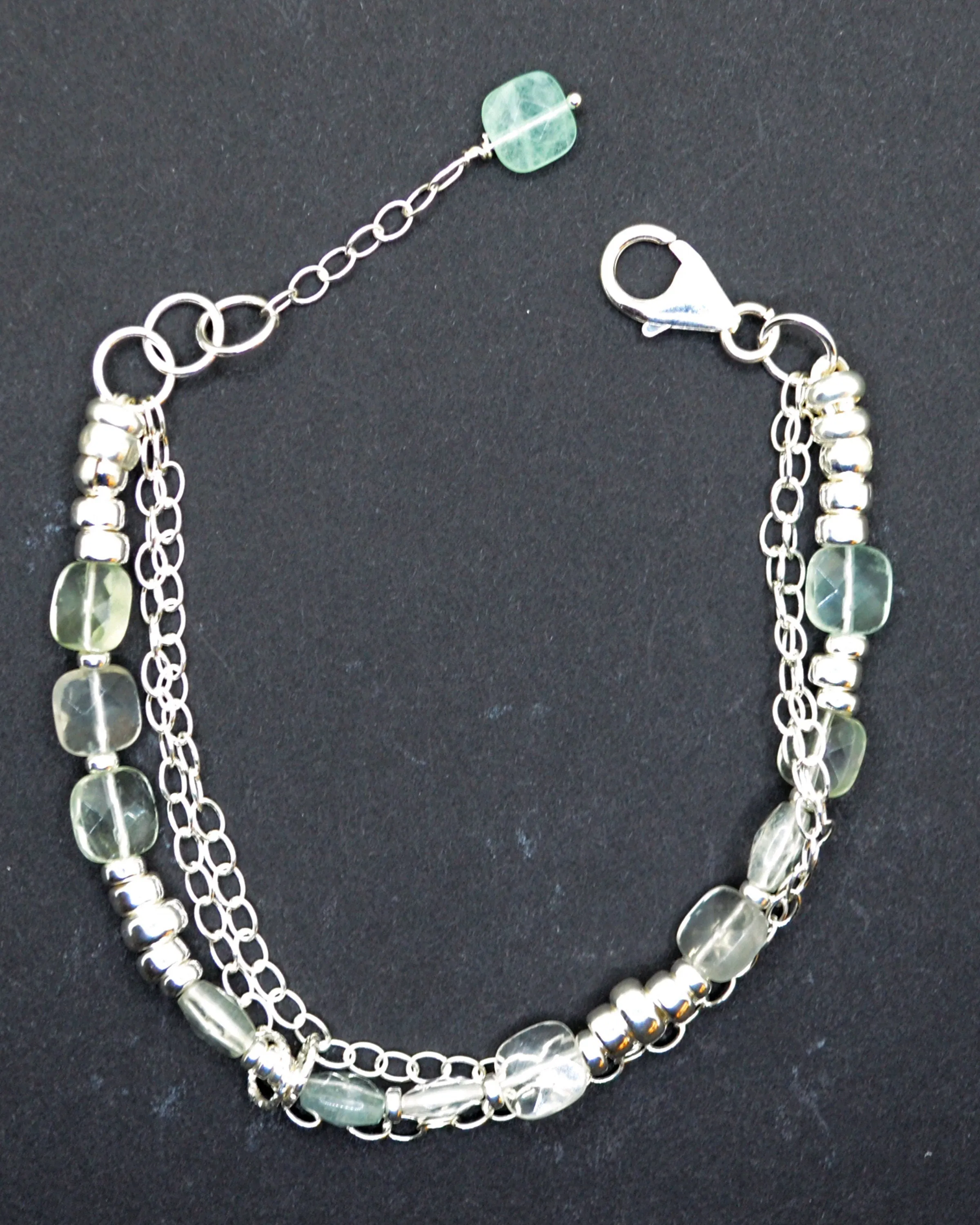 Silver and aquamarine layered bracelet, dainty stone bracelet, gift for her, march birthstone