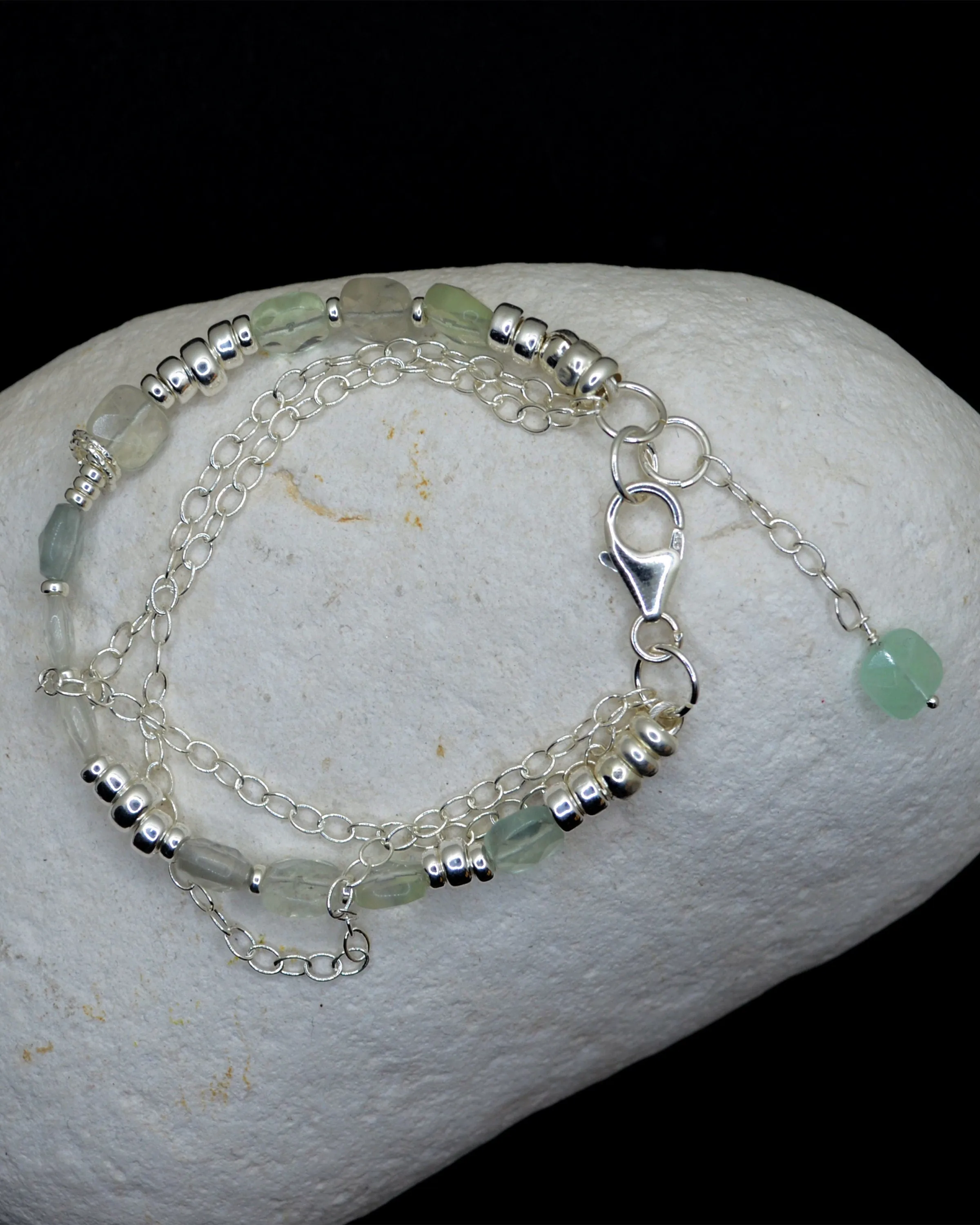 Silver and aquamarine layered bracelet, dainty stone bracelet, gift for her, march birthstone