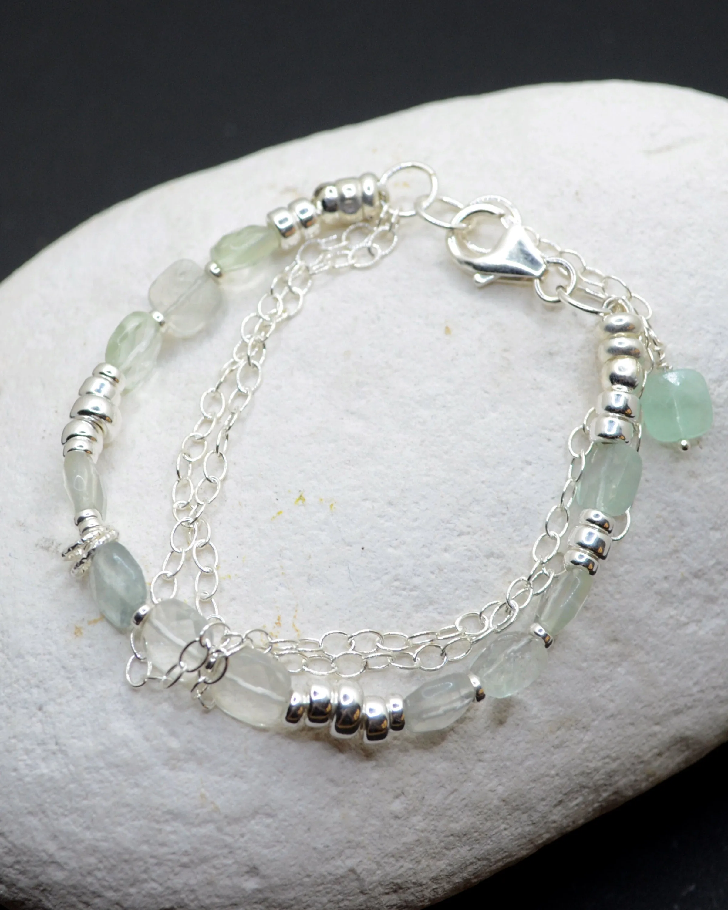 Silver and aquamarine layered bracelet, dainty stone bracelet, gift for her, march birthstone