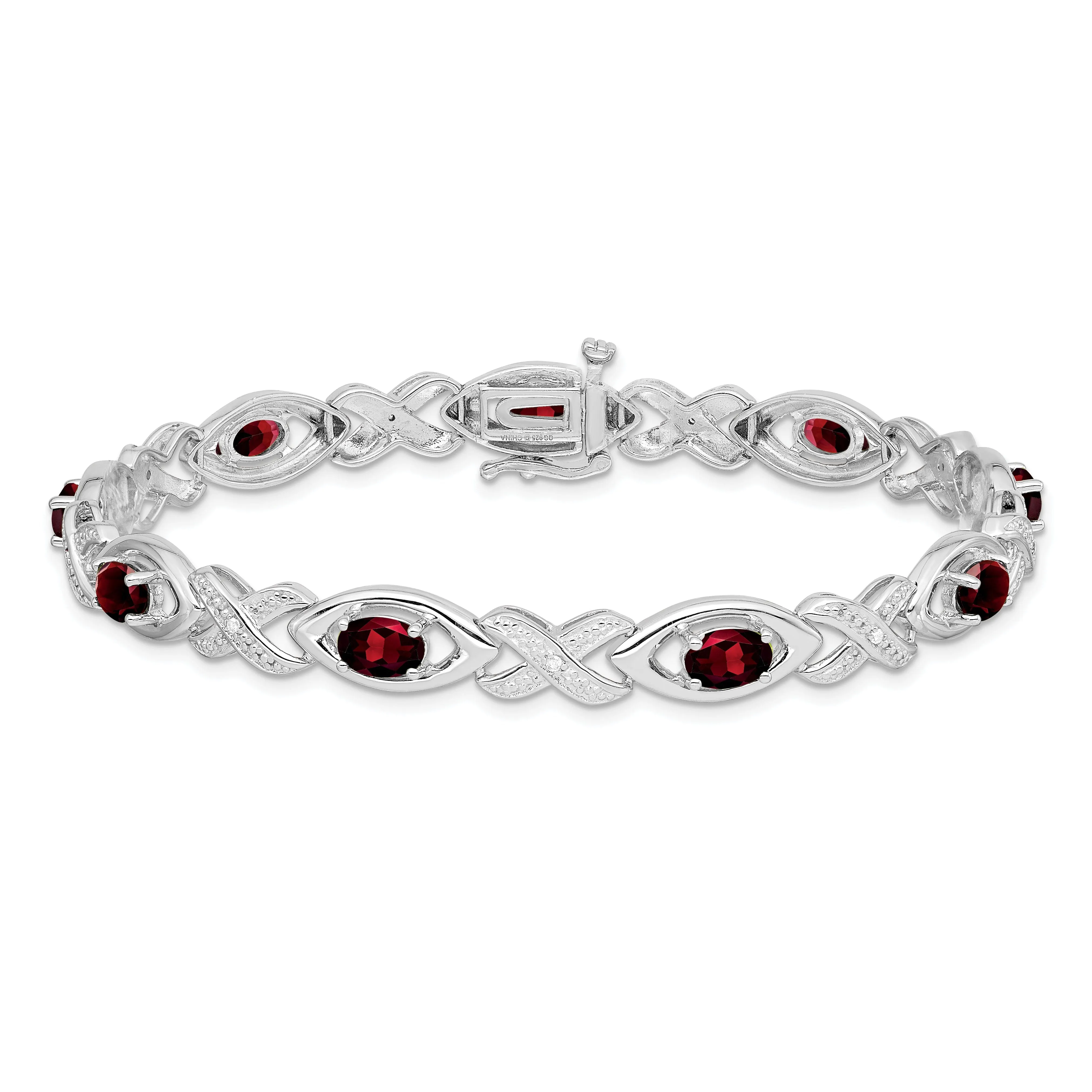 Silver Diamond Garnet Gemstone Bracelet