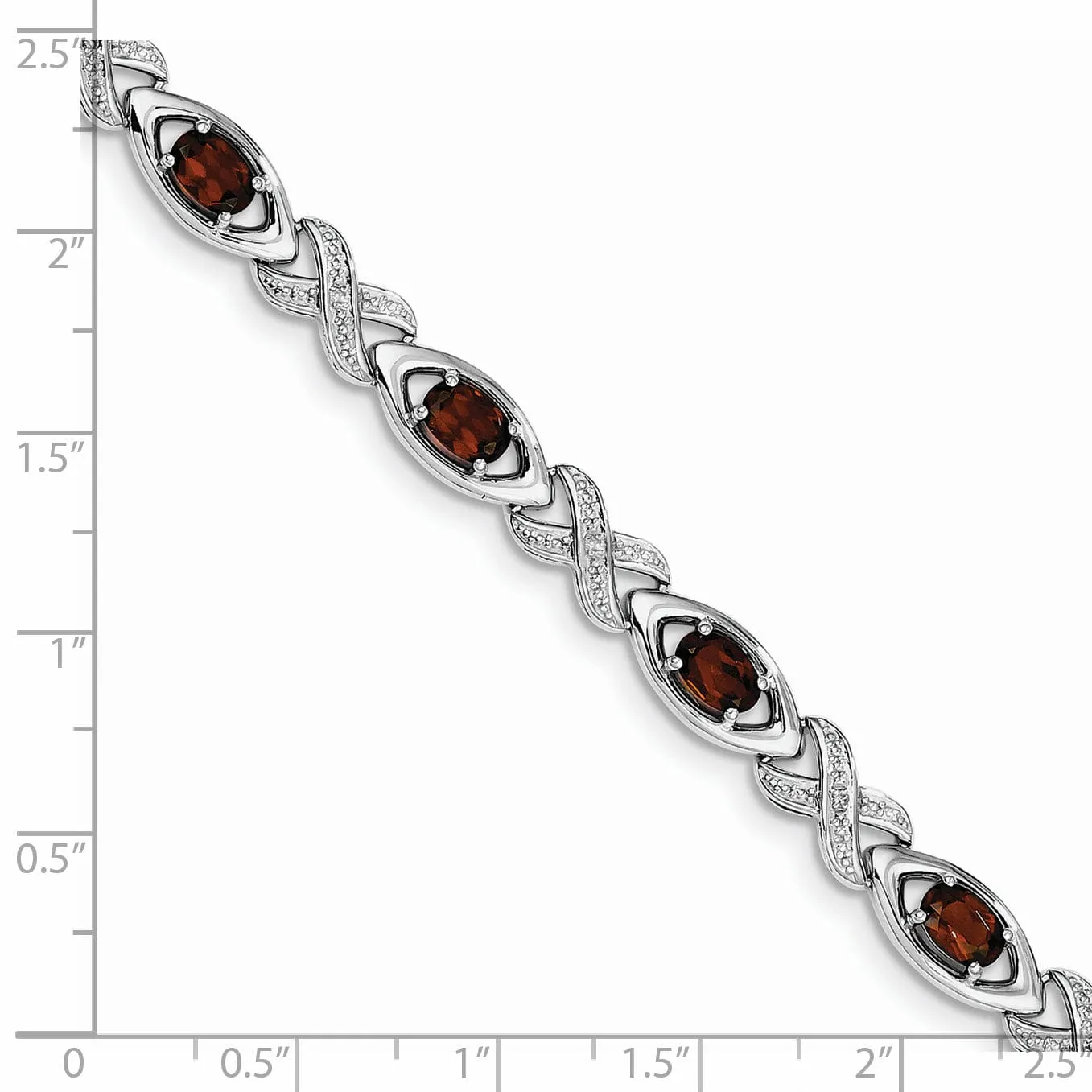 Silver Diamond Garnet Gemstone Bracelet