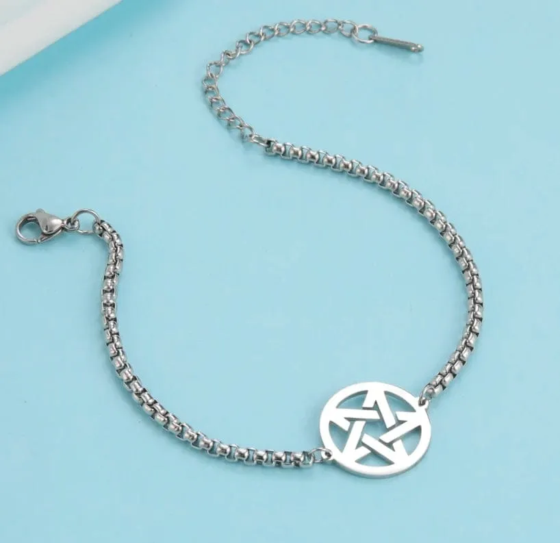 Silver Intertwined Pentagram Protection Pentacle Bracelet