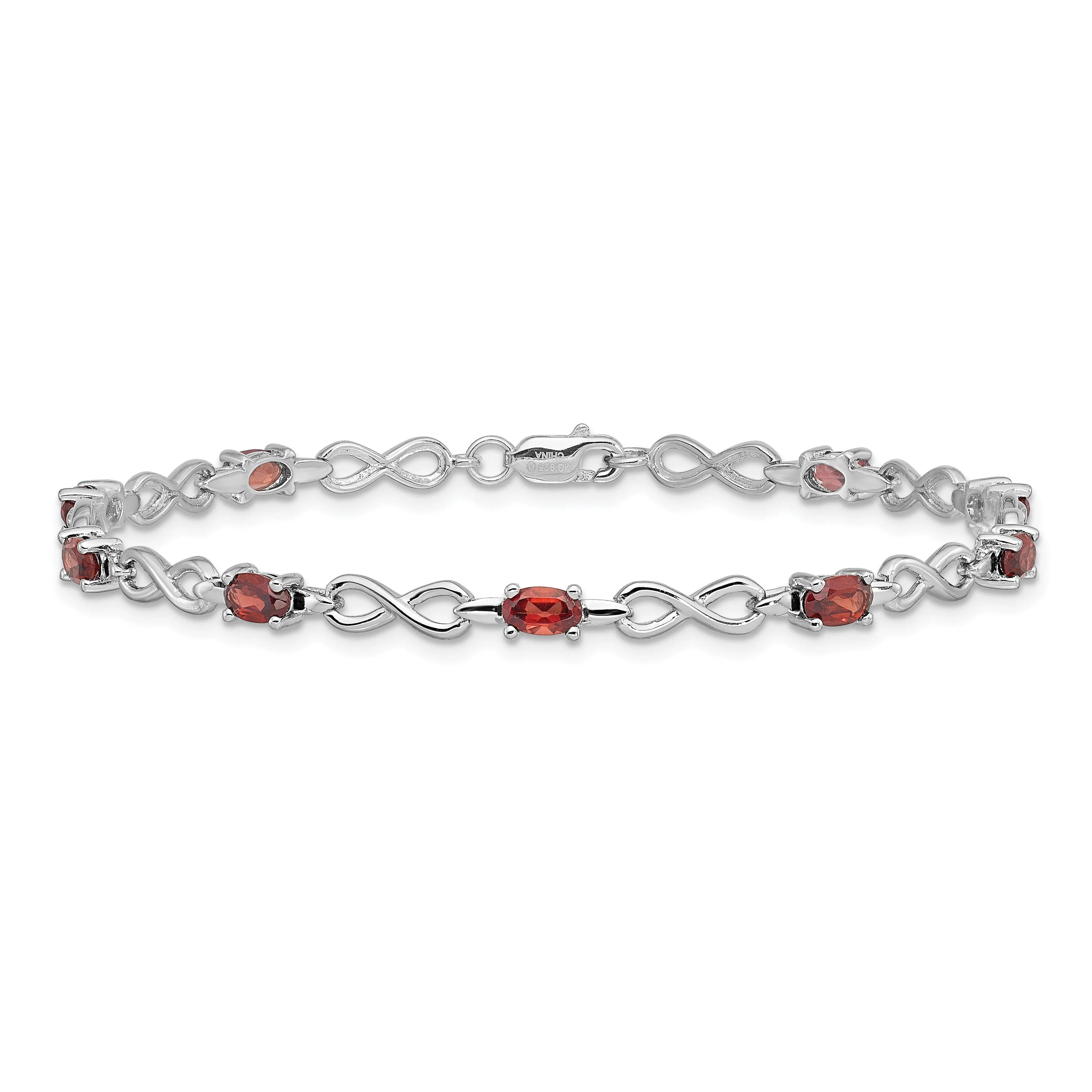 Silver Oval Stones Garnet Gemstone Bracelet