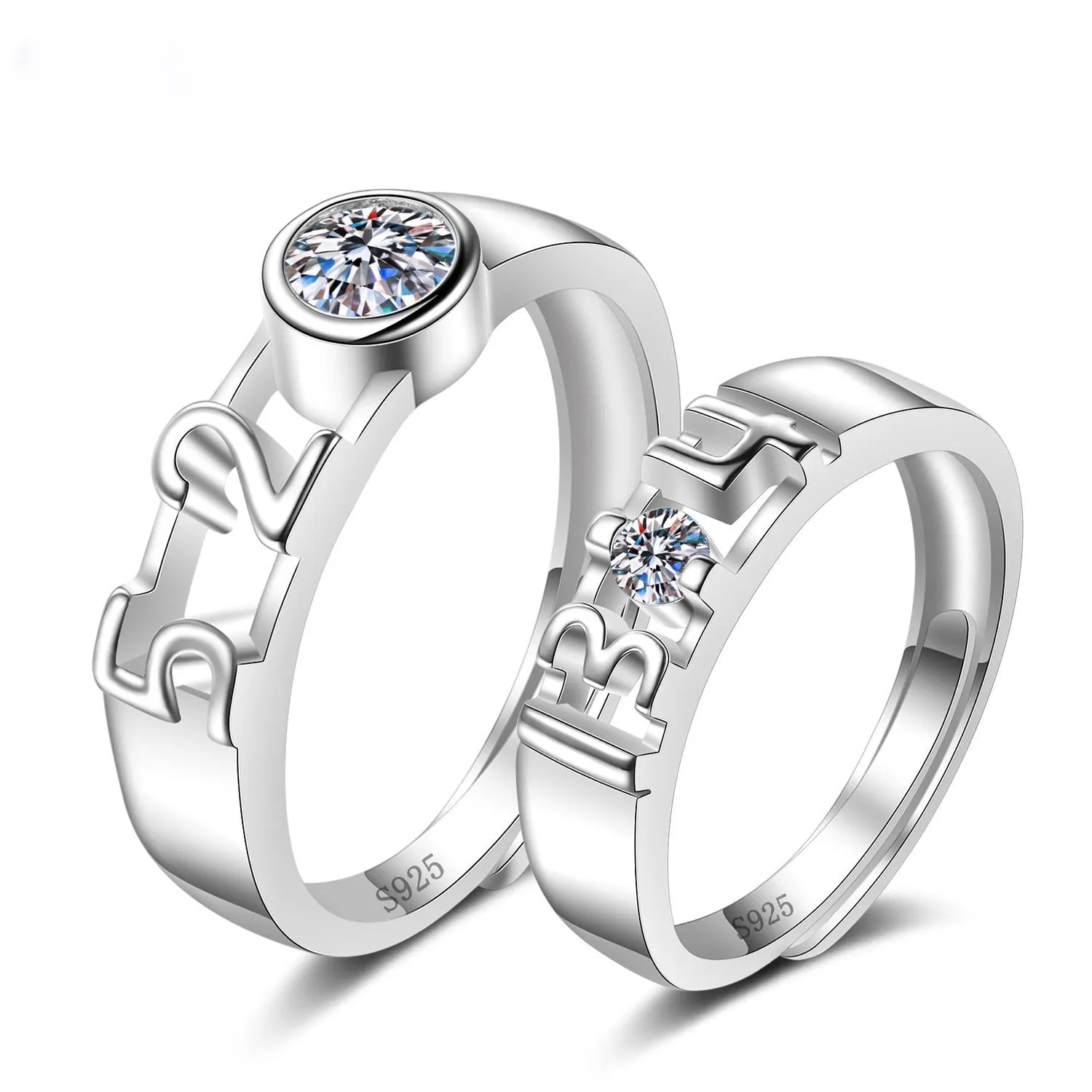 Silver Plated Couple Love Zircon Ring