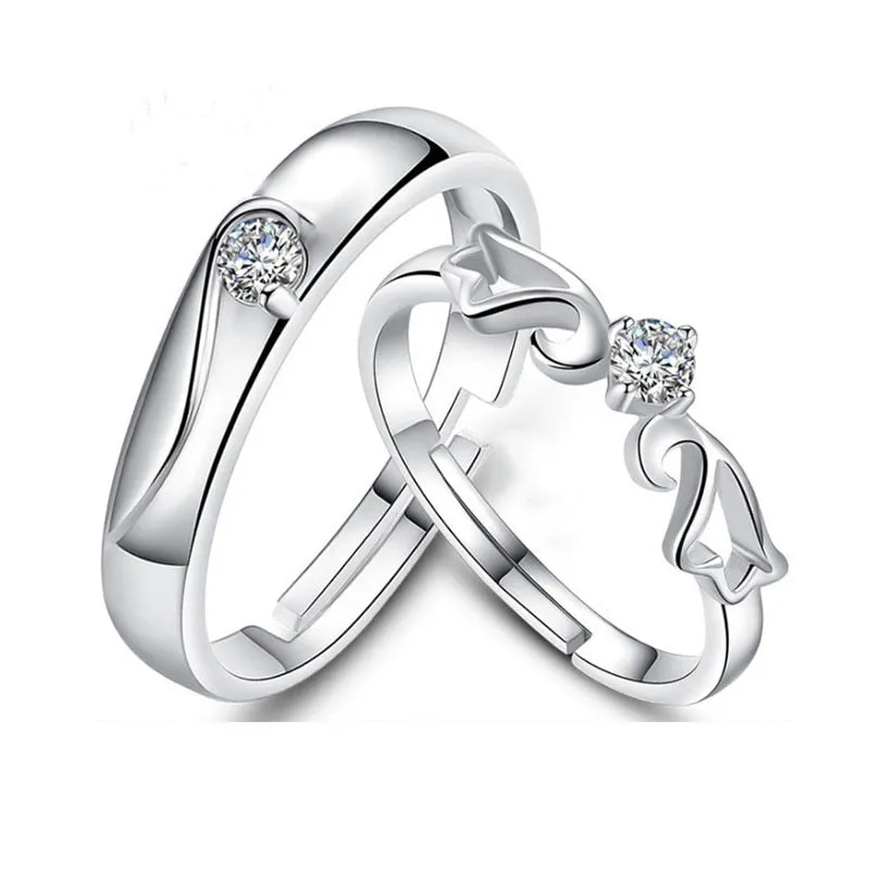 Silver Plated Couple Love Zircon Ring