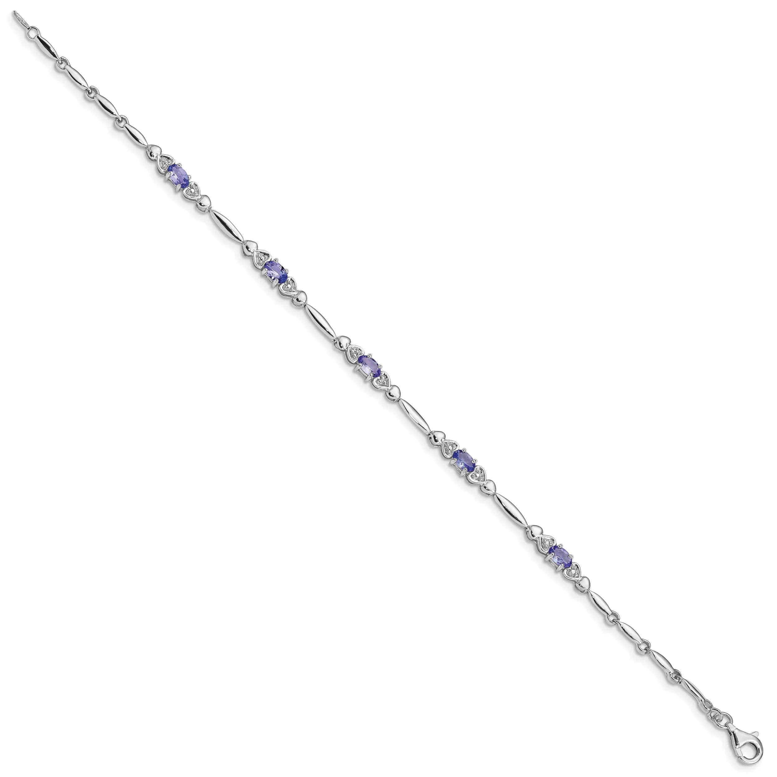 Silver Polished Oval Tanzanite Diamond Bracelet