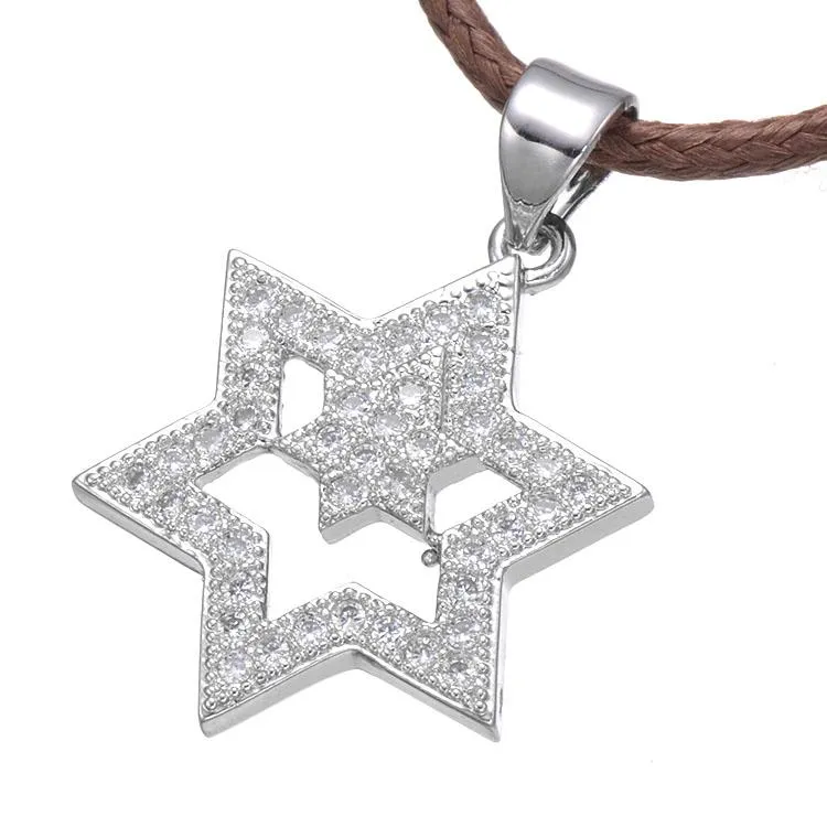 Silver Zircon Micro Pave Jewish Star of David Charm Pendant Necklace CZ