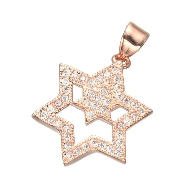 Silver Zircon Micro Pave Jewish Star of David Charm Pendant Necklace CZ