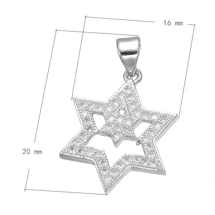 Silver Zircon Micro Pave Jewish Star of David Charm Pendant Necklace CZ