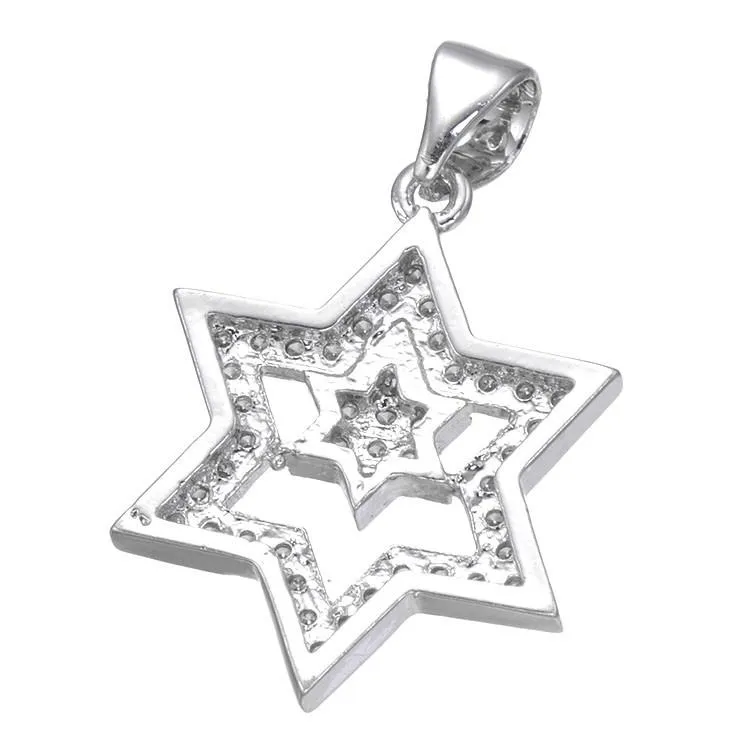 Silver Zircon Micro Pave Jewish Star of David Charm Pendant Necklace CZ