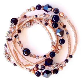 Siobhan: Beaded Wrap Bracelet in Black and Apricot