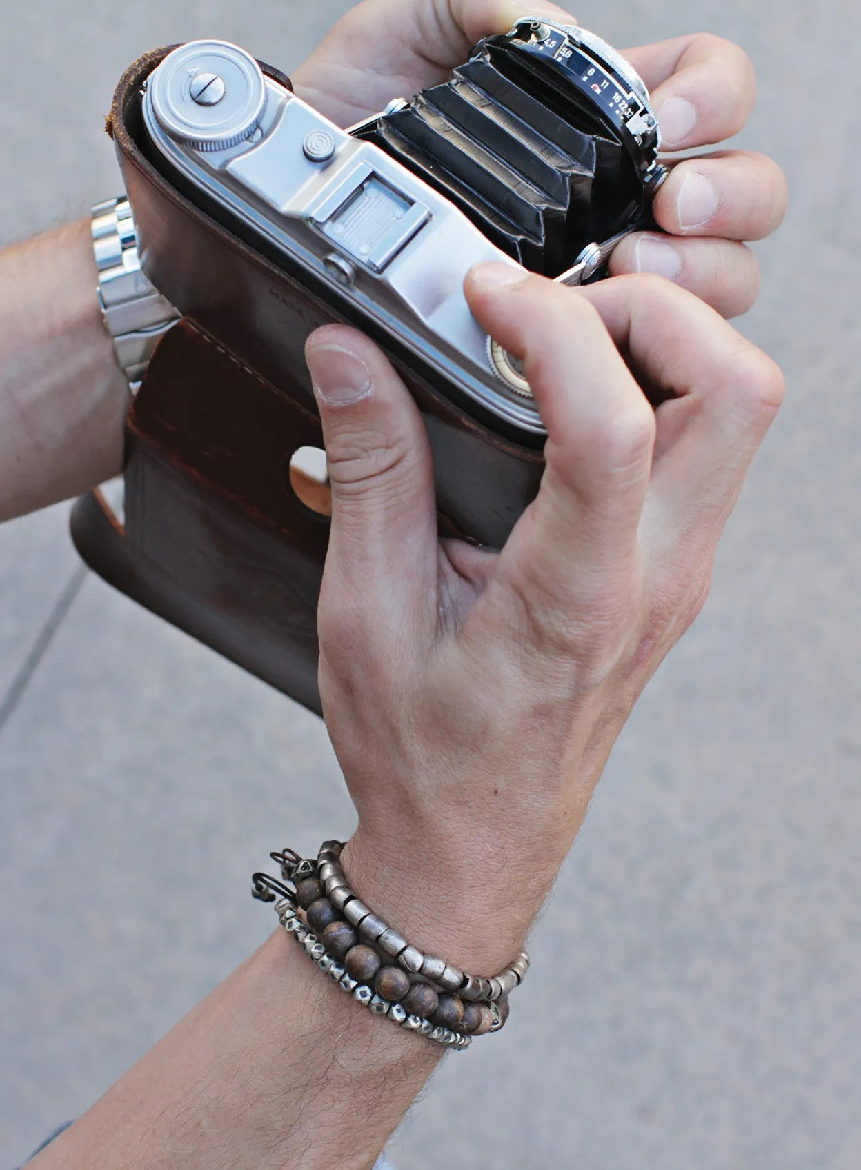 Small Geometric Silver Beaded Men's Bracelet