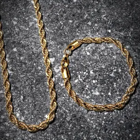 Solid Gold Rope Chain & Bracelet ( 6 Mm )