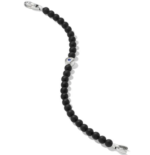 Spiritual Beads Evil Eye Bracelet in Sterling Silver with Black Onyx and Sapphire, Size Large