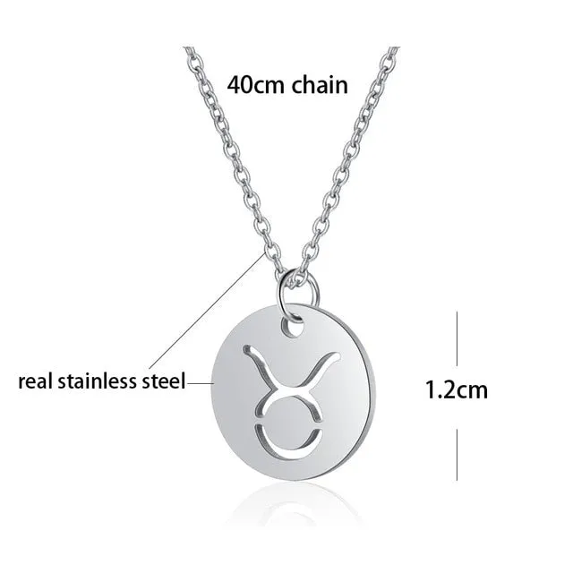 Stainless Steel 12 Constellation Star Zodiac Sign Pendant