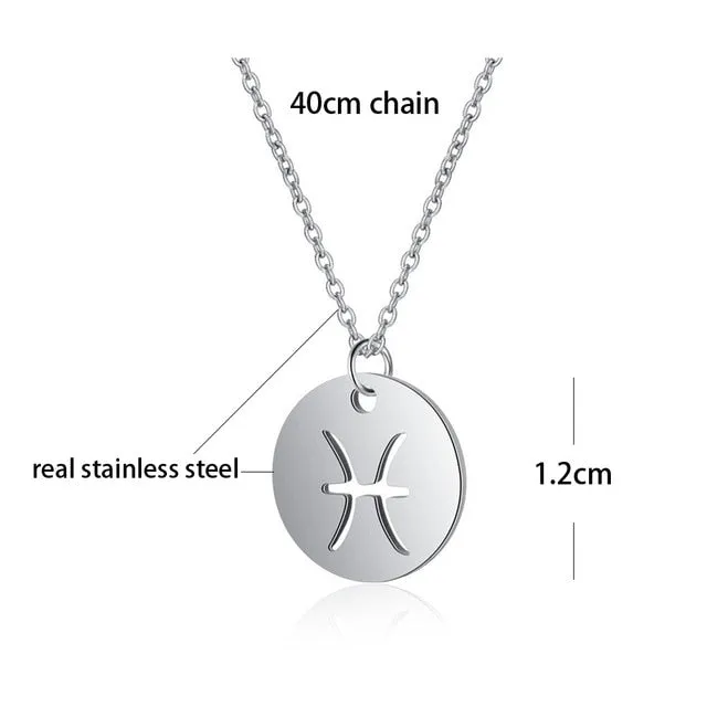 Stainless Steel 12 Constellation Star Zodiac Sign Pendant