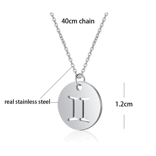 Stainless Steel 12 Constellation Star Zodiac Sign Pendant