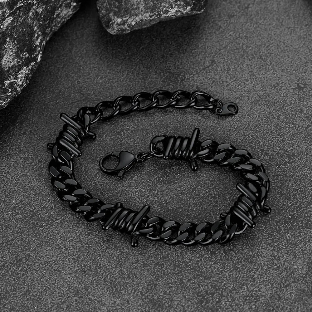 Stainless Steel Barbed Wire Cuban Chain Link Bracelet for Men