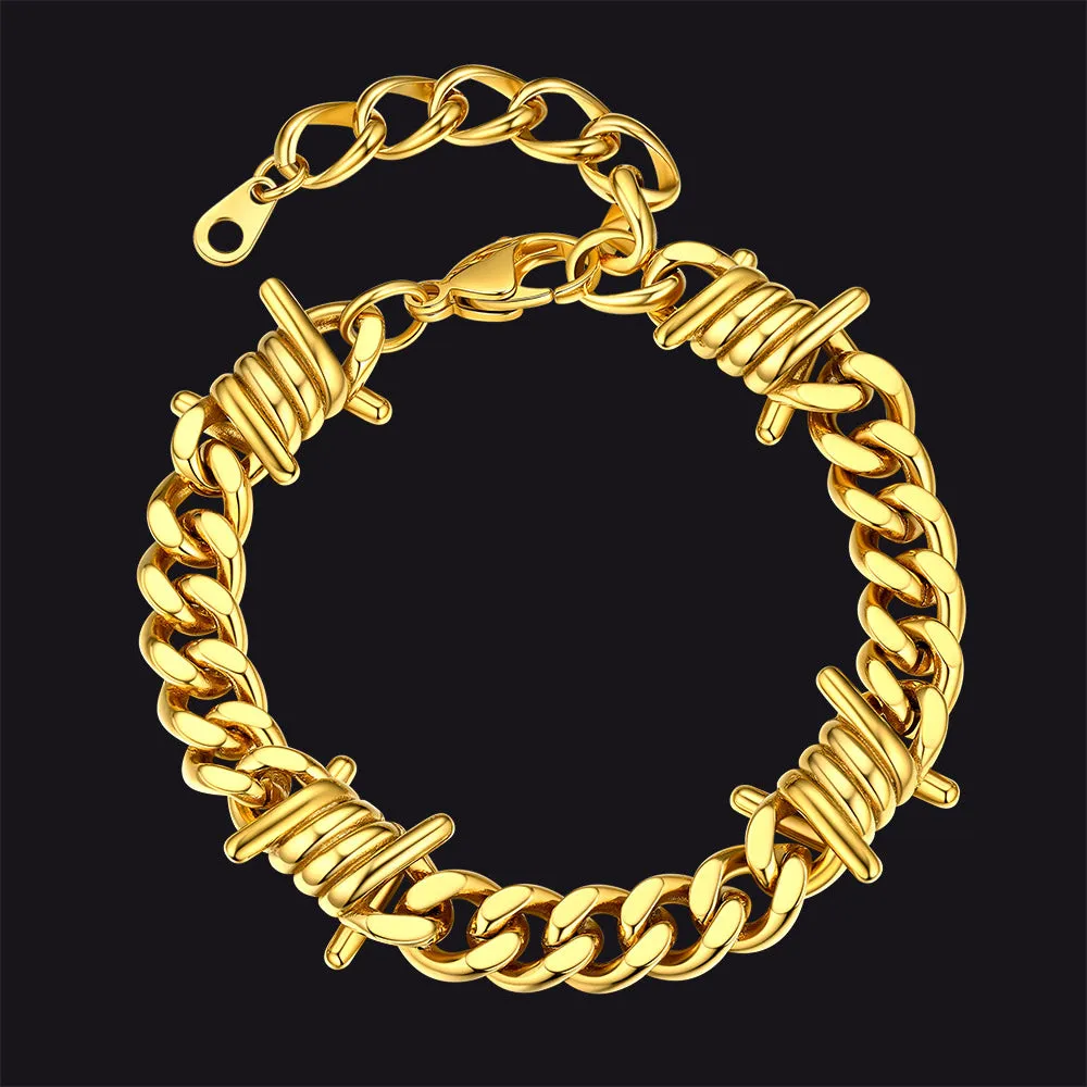 Stainless Steel Barbed Wire Cuban Chain Link Bracelet for Men