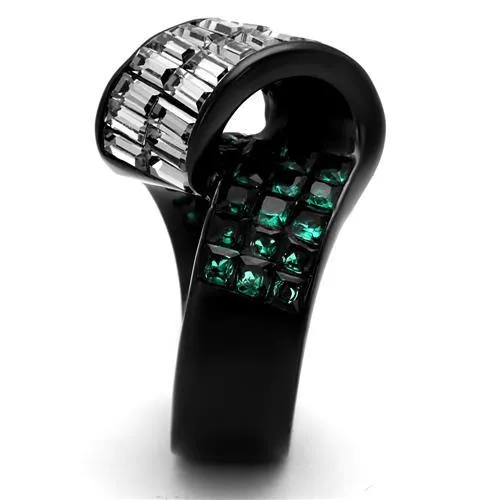 Stainless Steel Ring Synthetic Blue Zircon TK2199 for Women Style BlackIon