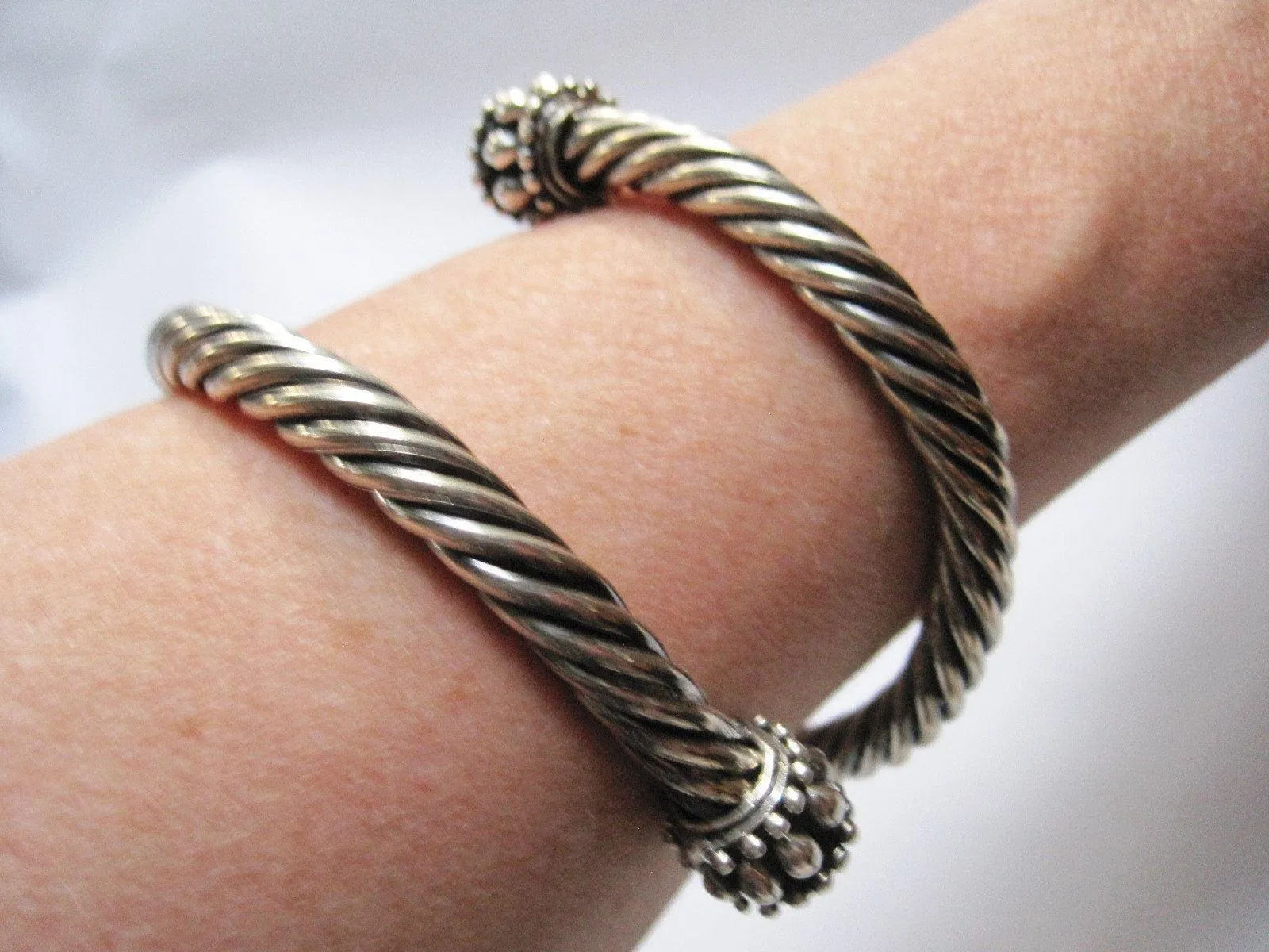 Sterling Silver and Onyx Mexican Cable Wrap Coil Bracelet