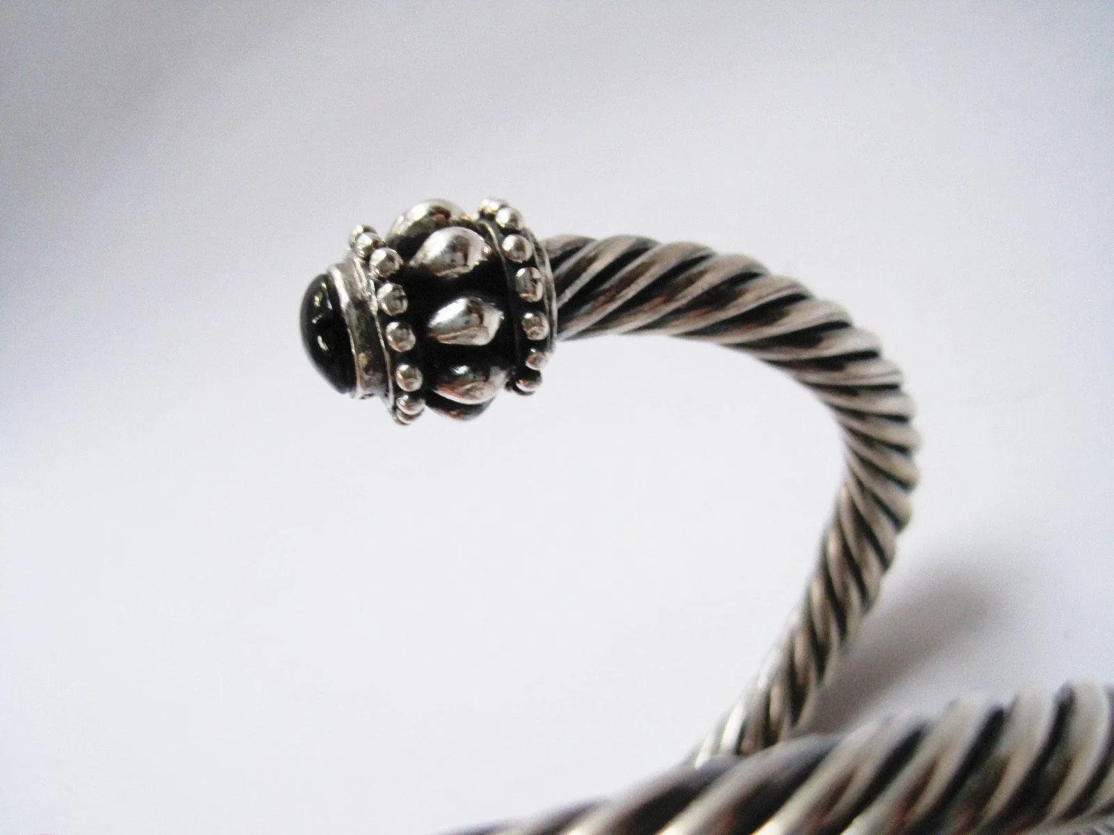 Sterling Silver and Onyx Mexican Cable Wrap Coil Bracelet