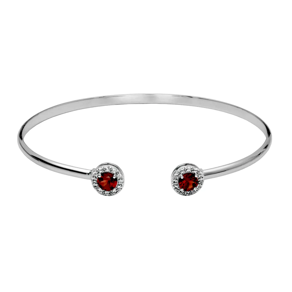 Sterling Silver Garnet & White Topaz Halo Cuff Bracelet by Samuel B.