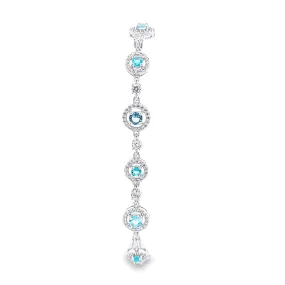 Sterling silver Halo Aquamarine  Blue CZ bracelet 36907