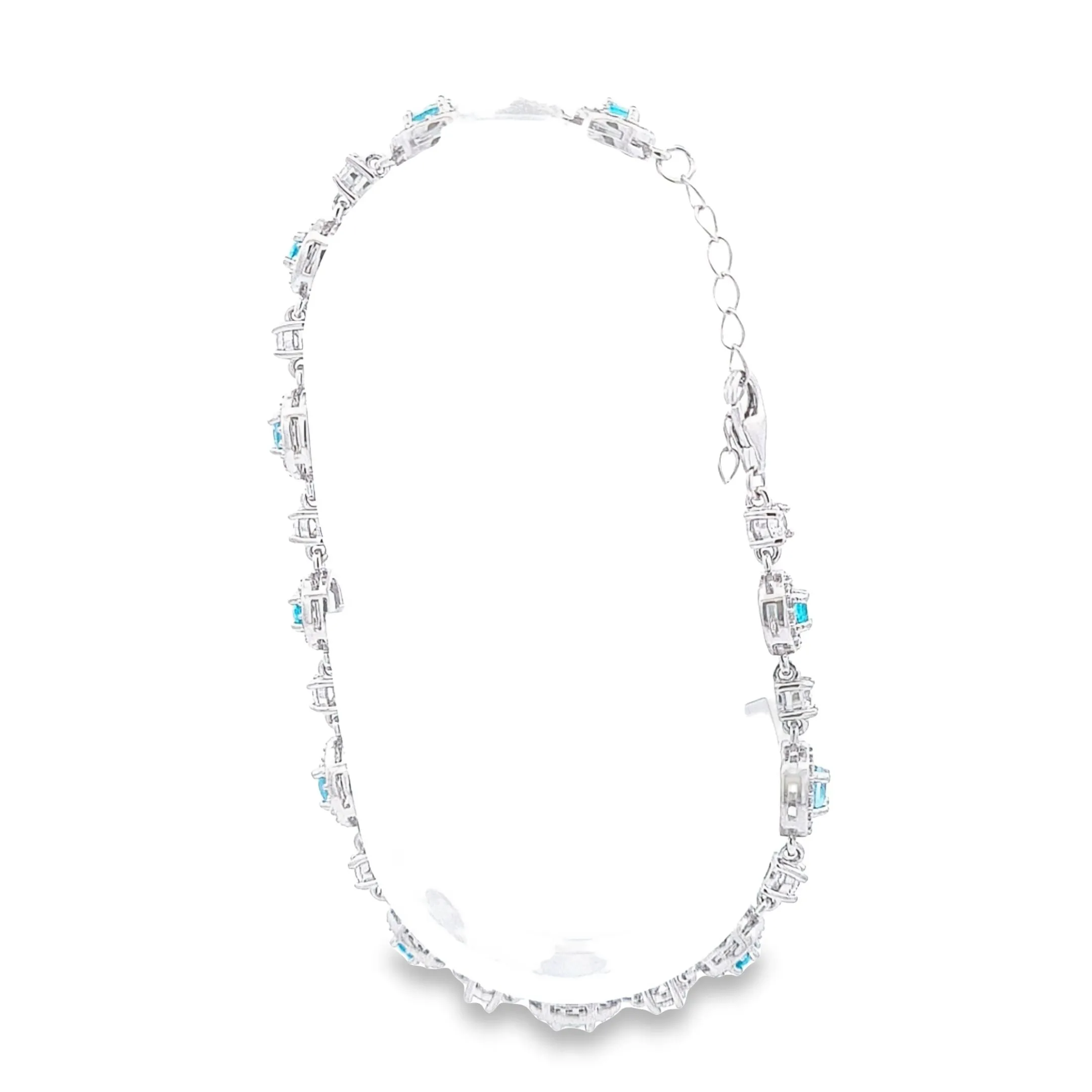 Sterling silver Halo Aquamarine  Blue CZ bracelet 36907