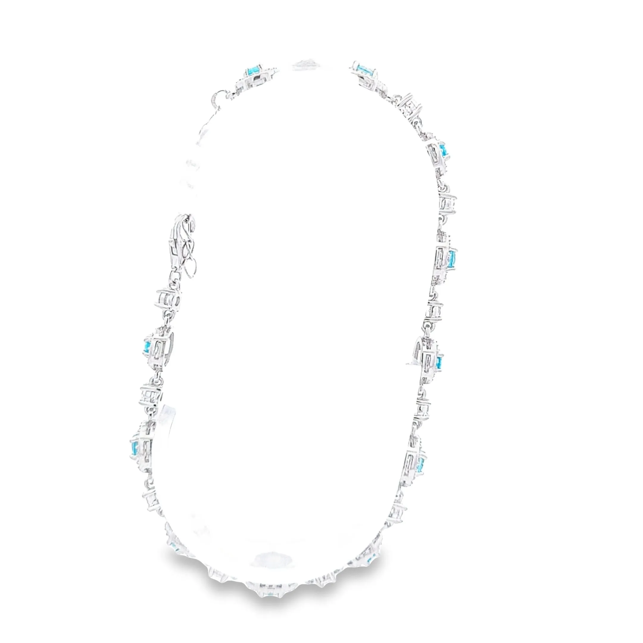 Sterling silver Halo Aquamarine  Blue CZ bracelet 36907