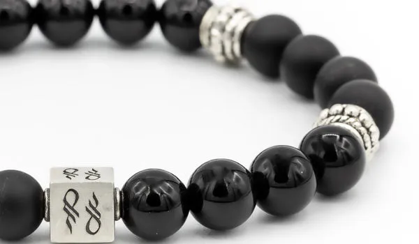 Sterling Silver Onyx Gloss & Matte Balinese Natural Gemstone Bracelet