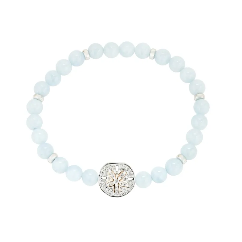 Sterling Silver Sand Dollar Aqua Stretchy Bracelet