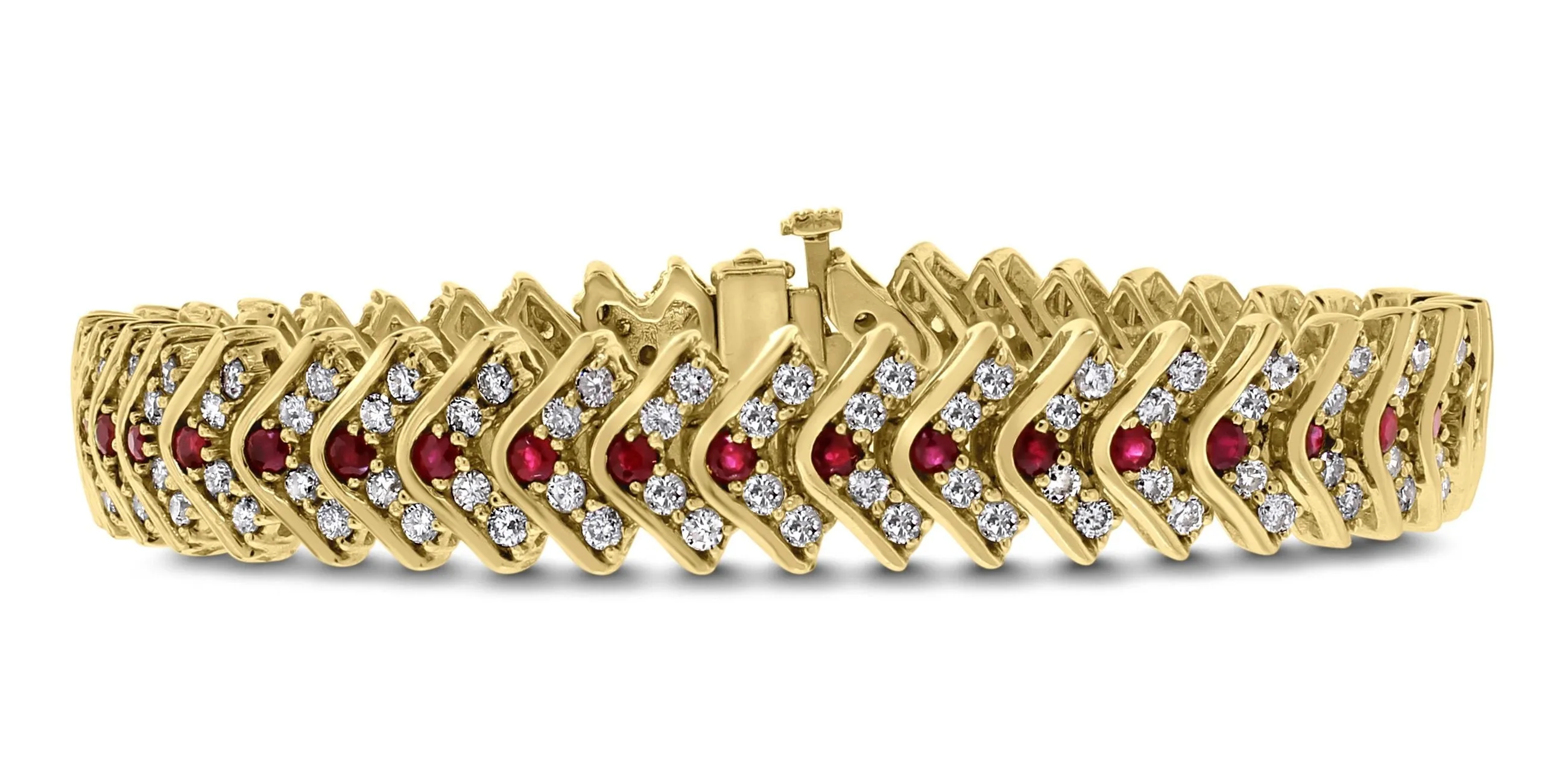 Stories Bracelet (5.82 ct Diamonds & Rubies) in Yellow Gold