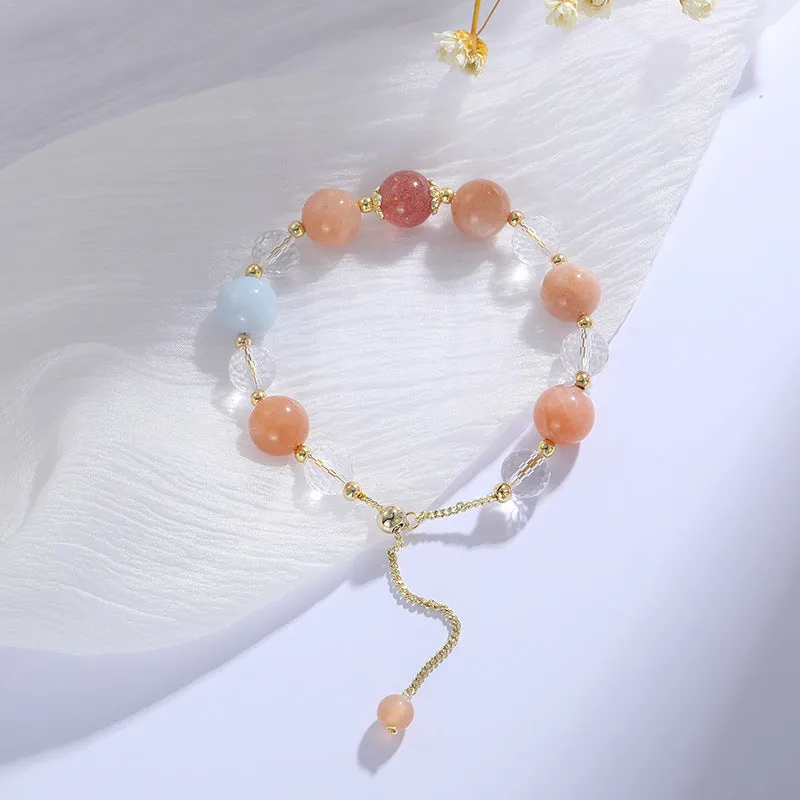 Strawberry Pink Aquamarine Crystal Sterling Silver Bracelet