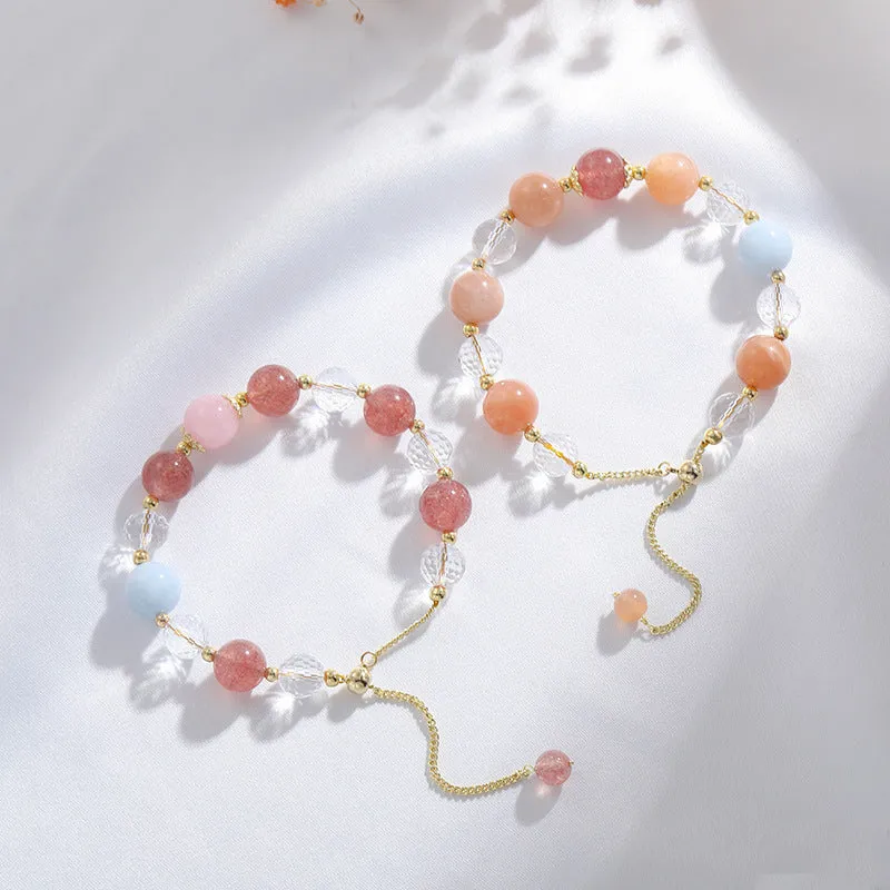 Strawberry Pink Aquamarine Crystal Sterling Silver Bracelet