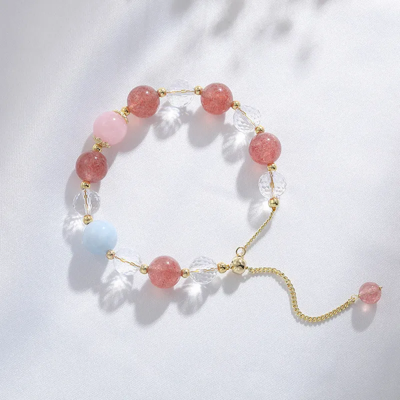 Strawberry Pink Aquamarine Crystal Sterling Silver Bracelet