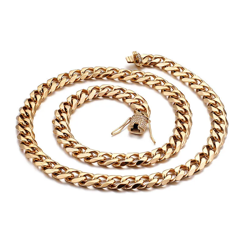 Stylish 18K Gold CZ Men's Cuban Chain Bracelet and Necklace - Hip Hop Inspired Jewelry