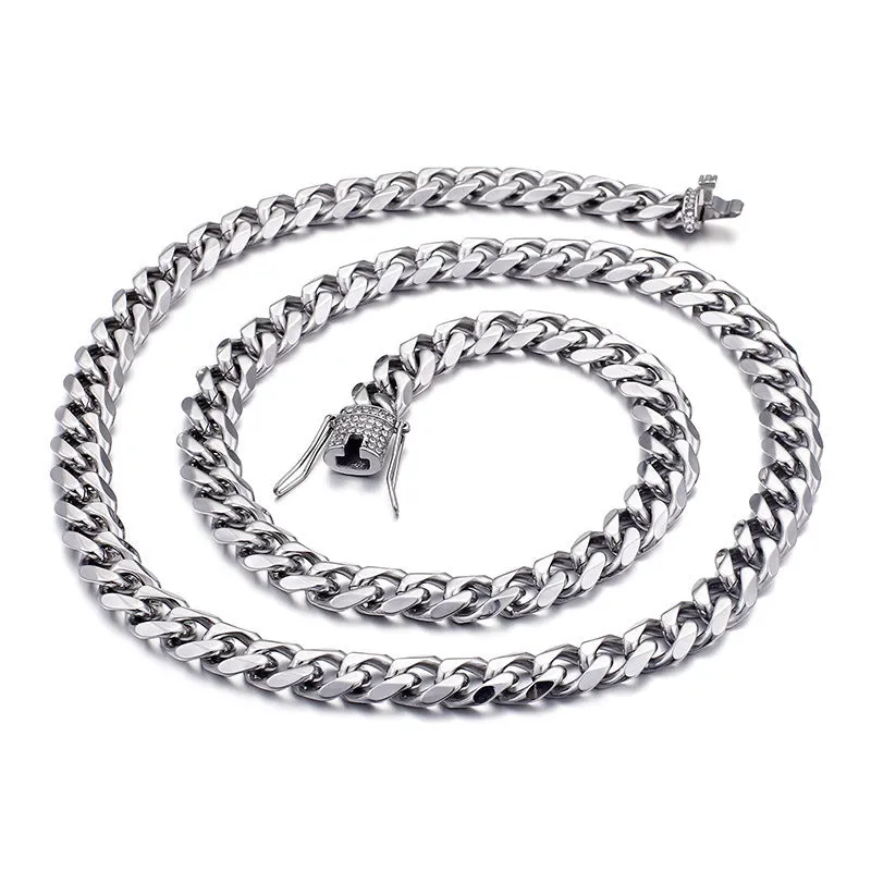 Stylish 18K Gold CZ Men's Cuban Chain Bracelet and Necklace - Hip Hop Inspired Jewelry