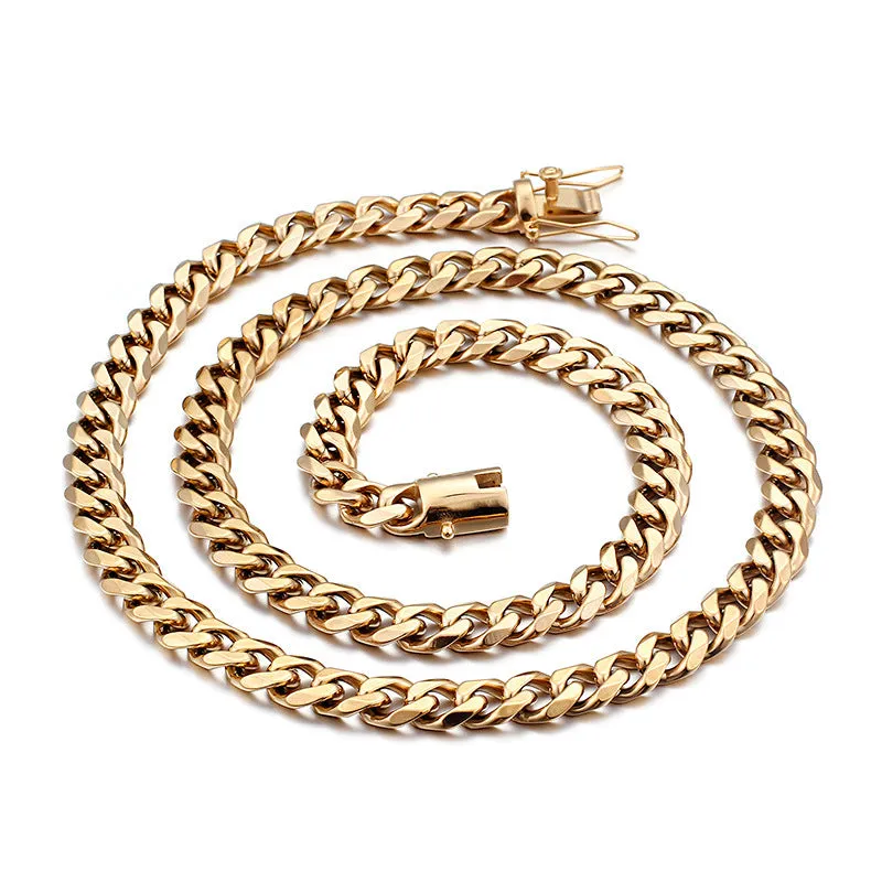 Stylish 18K Gold CZ Men's Cuban Chain Bracelet and Necklace - Hip Hop Inspired Jewelry