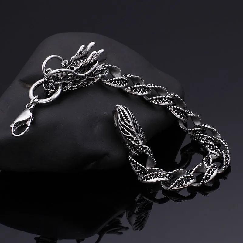 Stylish Dragon-Inspired Titanium Steel Bracelet for Men - Retro Stainless Steel Jewelry