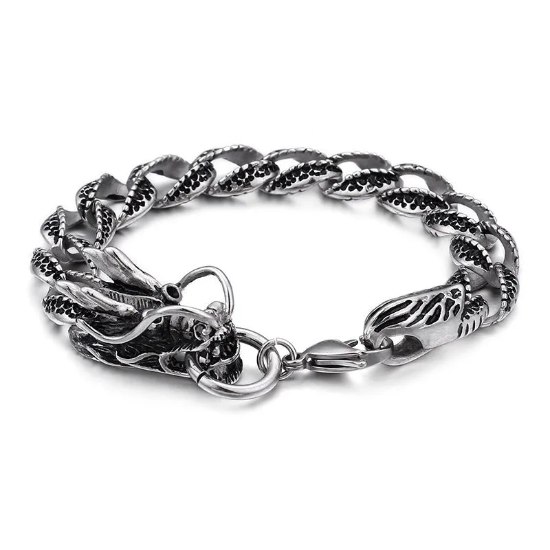 Stylish Dragon-Inspired Titanium Steel Bracelet for Men - Retro Stainless Steel Jewelry