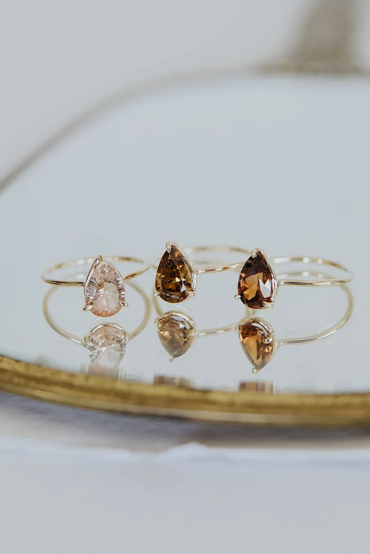 Teardrop Yellow-Orange Zircon Ring - 14K Yellow Gold