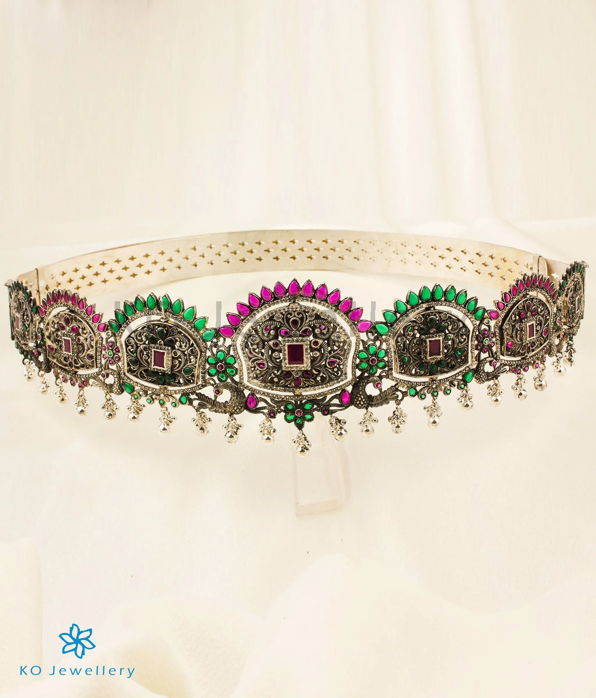 The Alankara Lakshmi Reversible Silver Peacock Oddiyanam (Oxidised/Waist belt)