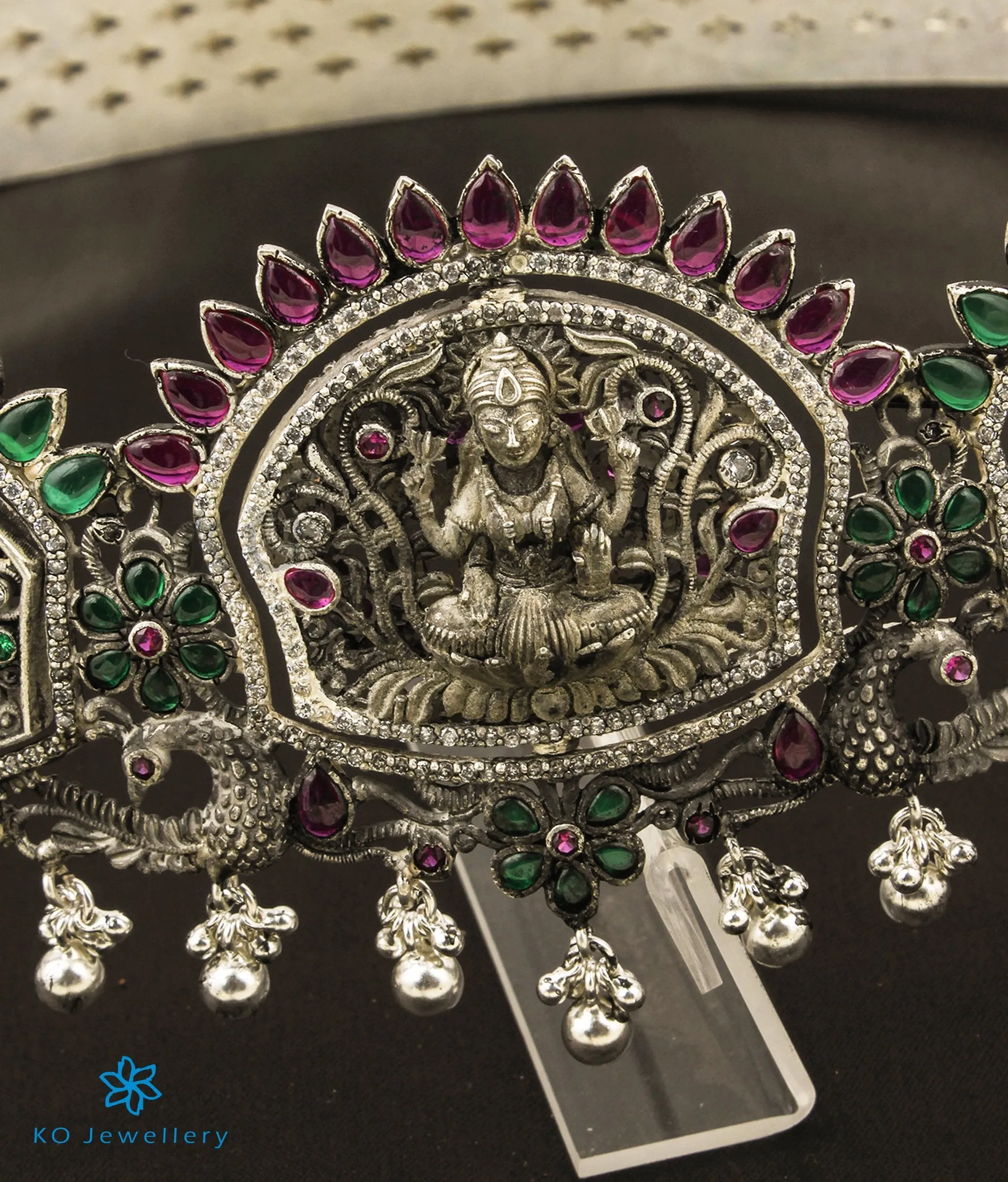 The Alankara Lakshmi Reversible Silver Peacock Oddiyanam (Oxidised/Waist belt)