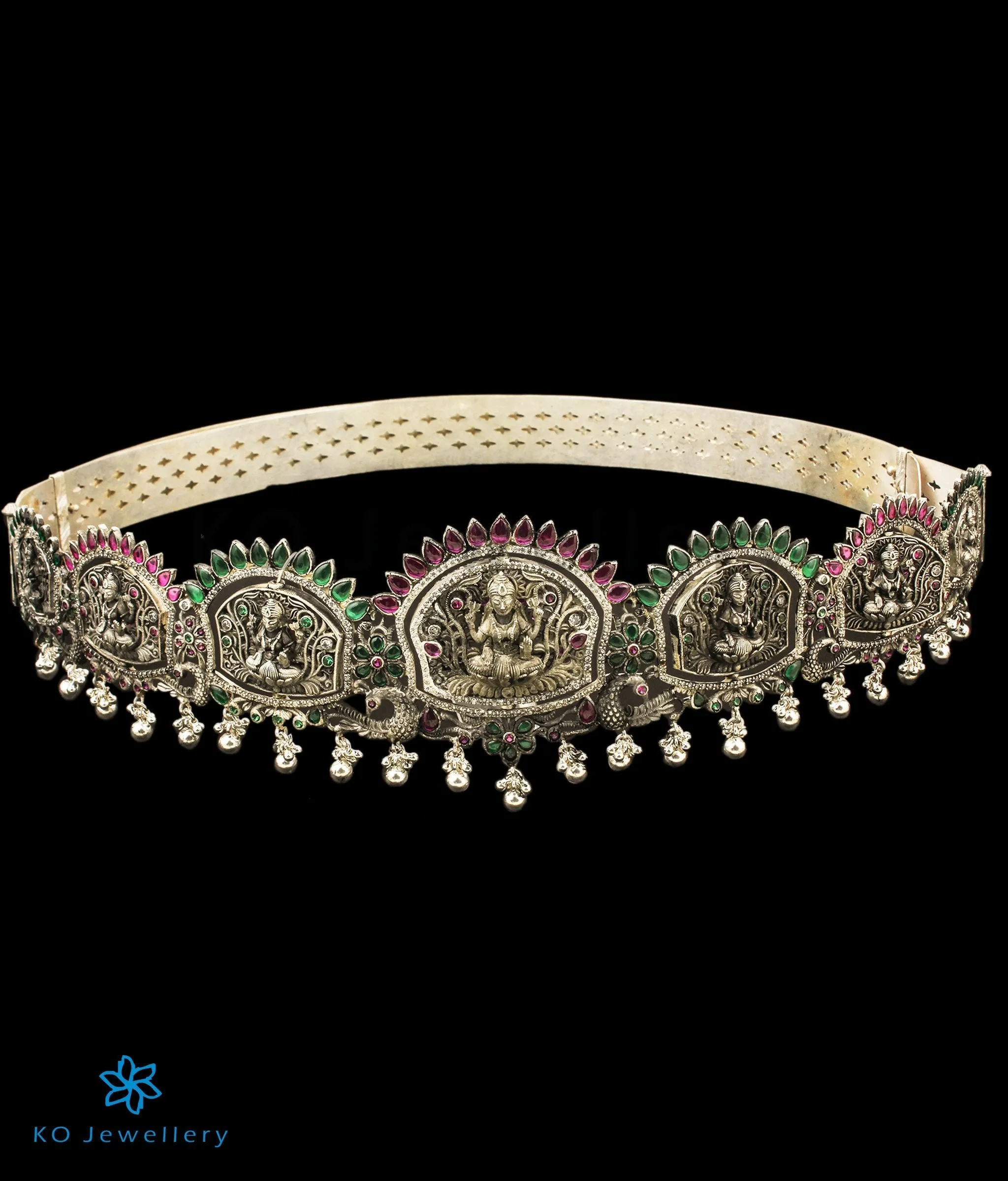 The Alankara Lakshmi Reversible Silver Peacock Oddiyanam (Oxidised/Waist belt)