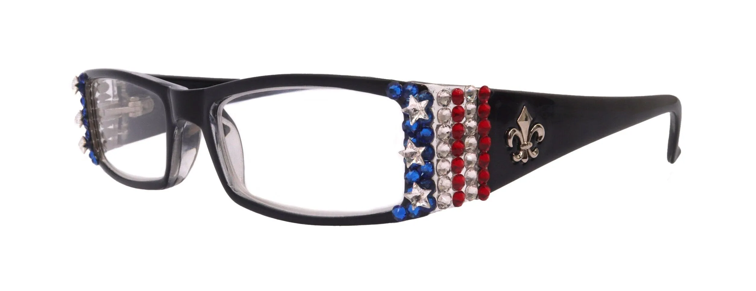 The French, (Bling) (Fleur De Lis) Women Reading Glasses W  Genuine European Crystals  (Black)  NY Fifth Avenue