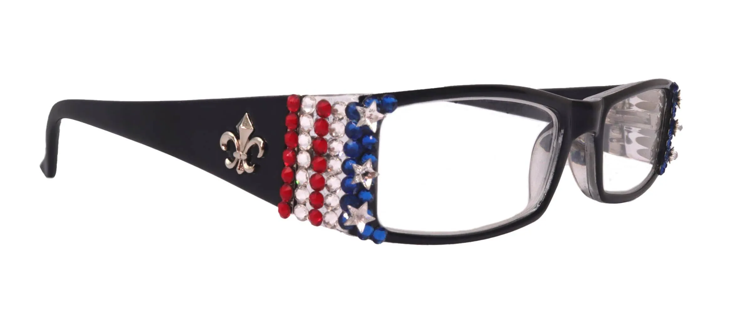 The French, (Bling) (Fleur De Lis) Women Reading Glasses W  Genuine European Crystals  (Black)  NY Fifth Avenue